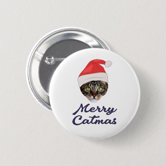 Merry Catmas, kerstkat Santa hat Invitation Ronde Button 5,7 Cm (Voorkant /achterkant)