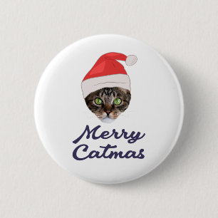 Merry Catmas, kerstkat Santa hat Invitation Ronde Button 5,7 Cm
