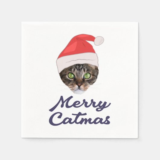 Merry Catmas, kerstkat Santa hat Invitation Servet (Voorkant)
