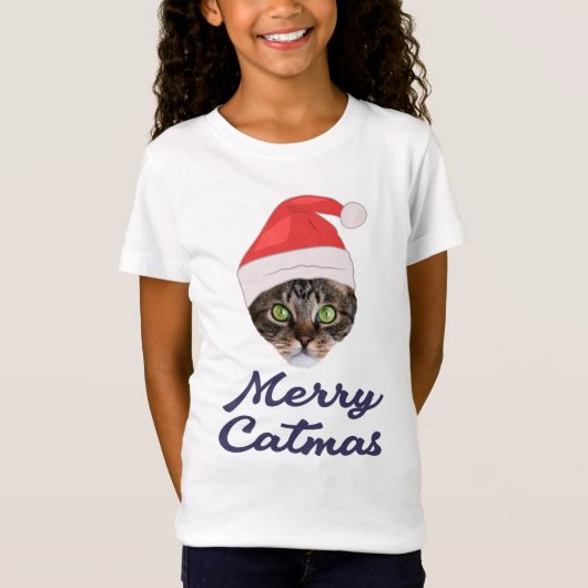 Merry Catmas, kerstkat Santa hat Invitation T-shirt (Voorkant)
