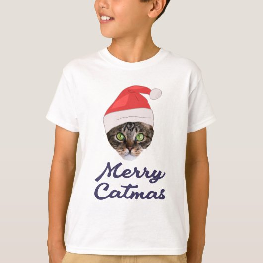 Merry Catmas, kerstkat Santa hat Invitation T-shirt (Voorkant)