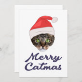 Merry Catmas, kerstkat Santa hat Kaart (Voorkant / Achterkant)