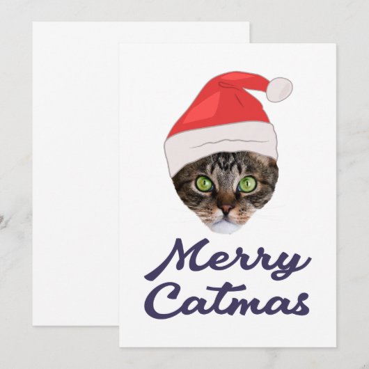 Merry Catmas, kerstkat Santa hat Kaart (Voorkant / Achterkant)