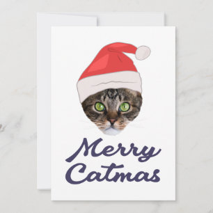 Merry Catmas, kerstkat Santa hat Kaart