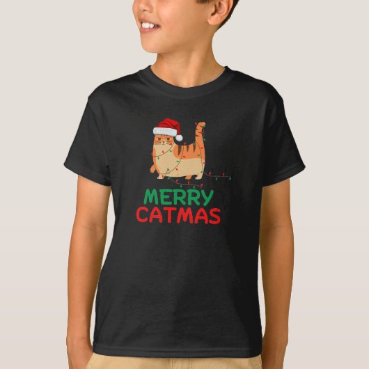 Merry Catmas Kerstmis Funny T-Shirt (Voorkant)
