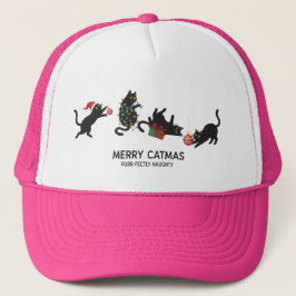 Merry Catmas Naughty Kitten Funny Christmas Hat Trucker Pet