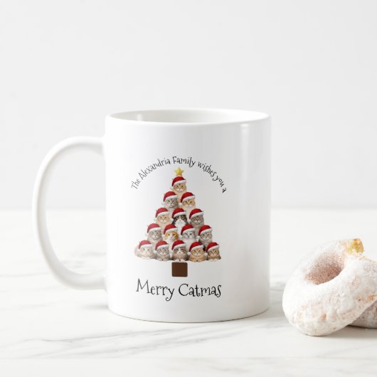 Merry Catmas Personalized Family Christmas Holiday Koffiemok (Met donut)