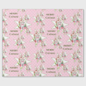 Merry Catmas Roze Kerstkat Cadeaupapier (Vlak)
