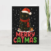 Merry Catmas Santa Hat Funny Black Cat Christmas W Kaart (Voorkant)