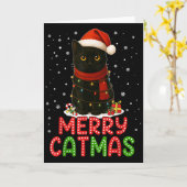 Merry Catmas Santa Hat Funny Black Cat Christmas W Kaart (Gele Bloem)