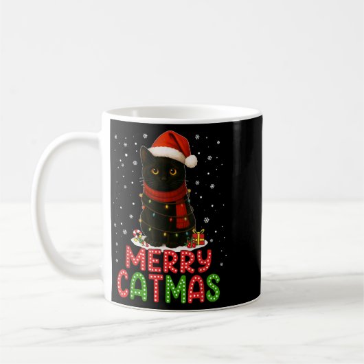 Merry Catmas Santa Hat Funny Black Cat Christmas W Koffiemok (Links)