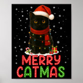 Merry Catmas Santa Hat Funny Black Cat Christmas W Poster (Voorkant)