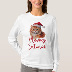 Merry Catmas Schattige Christmas Cat Womens Lange T-shirt