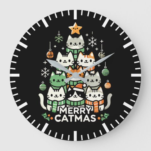 Merry Catmas Schattigee Kerstboom Vakantie Grote Klok (Voorkant)
