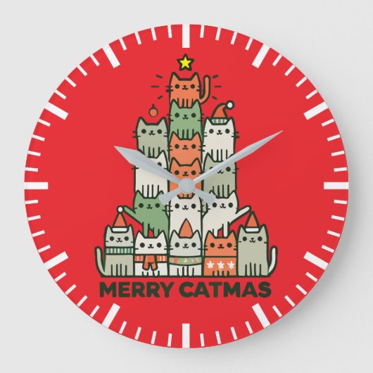 Merry Catmas Schattigee Kerstboom Vakantie Grote Klok (Voorkant)