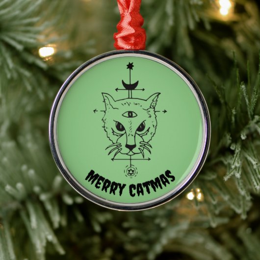 Merry Catmas Spooky Cat Lover Horror Metalen Ornament (Boom)