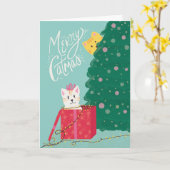 Merry Catmas vouwde kerstmis Wenskaart Kaart (Gele Bloem)