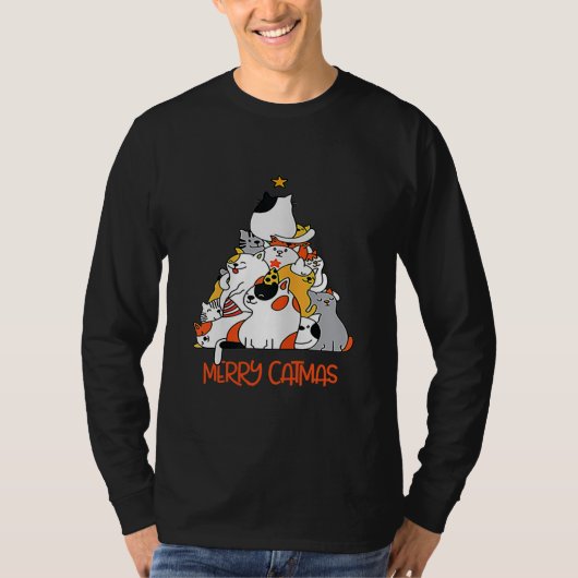 Merry Catmas Xmas Funny Cats Christmas Tree Men T-shirt (Voorkant)