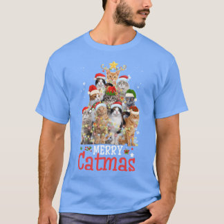 Merry Catmas Xmas Gift Funny Cat Christmasree vint T-shirt