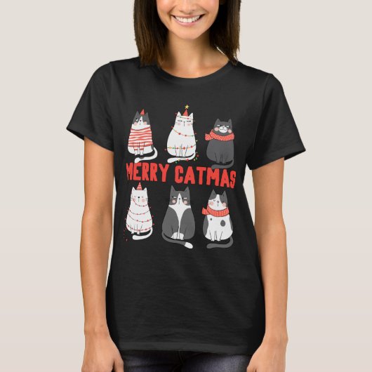 Merry Catmas Xmas Novelty Cat Lover Kerstmis Ligh T-shirt (Voorkant)