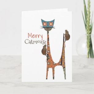 Merry Catmouse met kerstvouwen Wenskaart Kaart