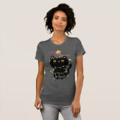 Merry Catsmas: Zwarte kat met kerstlampjes T-shirt (Voorkant volledig)