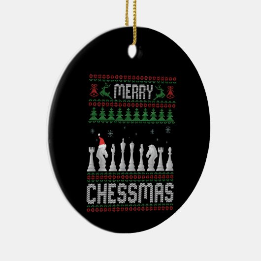 Merry Chessmas Funny Chess - kerstfeest Ugly Sweat Keramisch Ornament (Rechts)