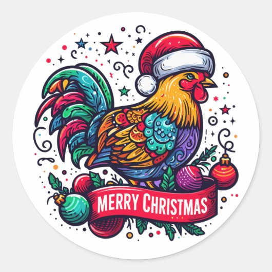 Merry Chickenmas Ronde Sticker (Voorkant)