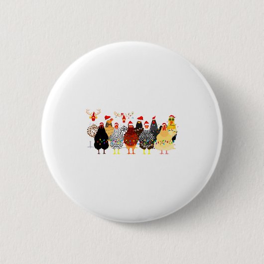 Merry Chickmas Chicken Christmas Ornament Lights S Ronde Button 5,7 Cm (Voorkant)