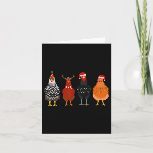 Merry Chickmas Chicken kerstlampjes Santa Hat Kaart (Voorkant)