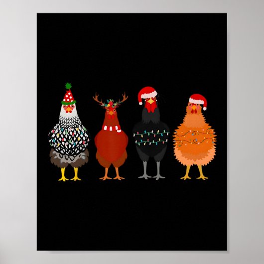 Merry Chickmas Chicken kerstlampjes Santa Hat Poster (Voorkant)