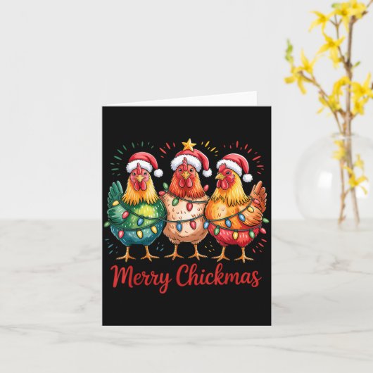 Merry Chickmas Christmas Chicken Santa Hat Chicken Kaart (Gele Bloem)