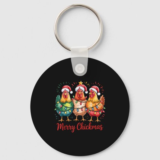 Merry Chickmas Christmas Chicken Santa Hat Chicken Sleutelhanger (Voorkant)