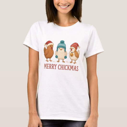 Merry Chickmas Funny Christmas Chickens Winter T-shirt (Voorkant)