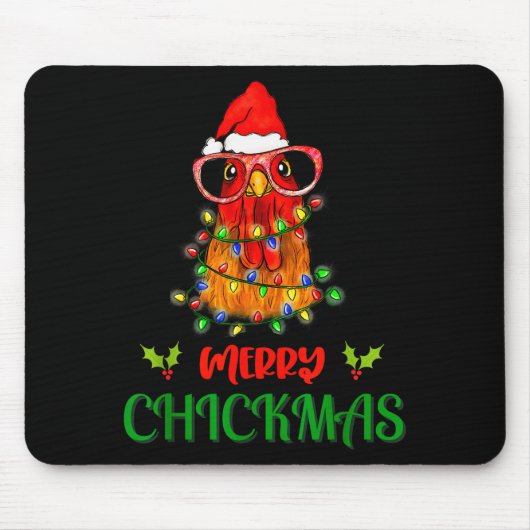 Merry Chickmas Ornament Lights Chicken Farmer Chri Muismat (Voorkant)