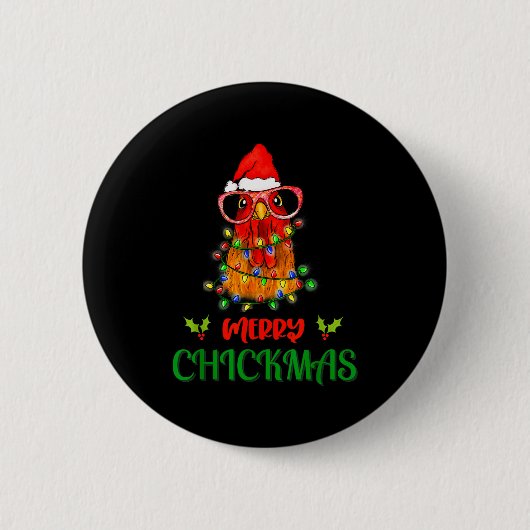 Merry Chickmas Ornament Lights Chicken Farmer Chri Ronde Button 5,7 Cm (Voorkant)