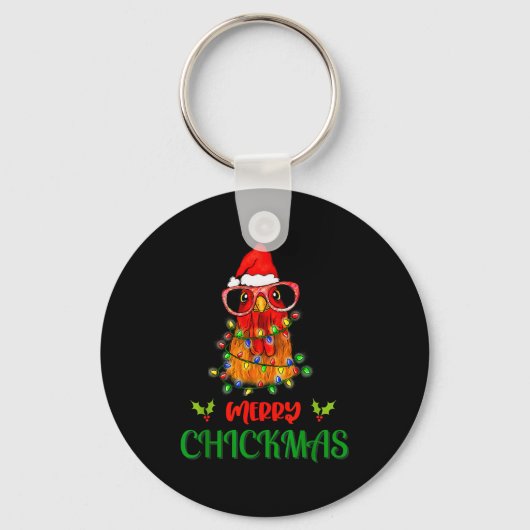 Merry Chickmas Ornament Lights Chicken Farmer Chri Sleutelhanger (Voorkant)