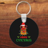 Merry Chickmas Ornament Lights Chicken Farmer Chri Sleutelhanger (Voorkant)