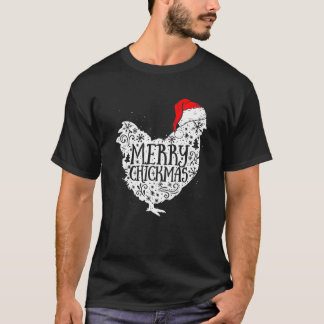 Merry Chickmas Red Pset Pajama Chicken Santa Hat T-shirt