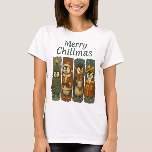 Merry Chillmas Cute Penguins T-shirt (Voorkant)