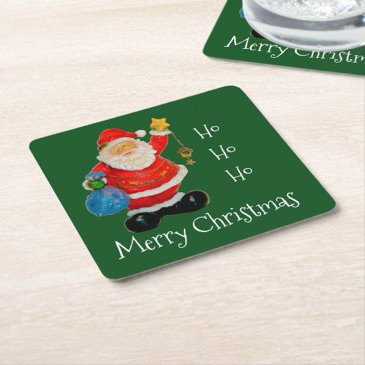 Merry Chirstmas met Santa Beverage Coasters Kartonnen Onderzetters (Schuin)