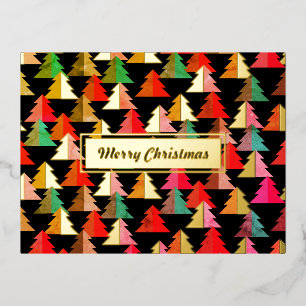 Merry Chirstmas Pine Black. Gepersonaliseerd. Folie Feestdagen Briefkaart