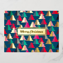 Merry Chirstmas Pine Blauwgroen. Gepersonaliseerd. Folie Feestdagen Briefkaart