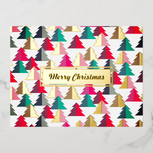 Merry Chirstmas Pine White. Gepersonaliseerd. Folie Feestdagen Briefkaart