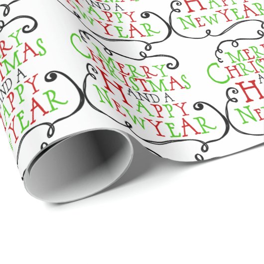 Merry Chistmas Happy New Year Wrapping Paper Cadeaupapier (Rol Hoek)