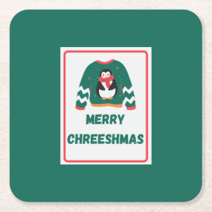 Merry Chreeshmas Penguin Sweater Kartonnen Onderzetters