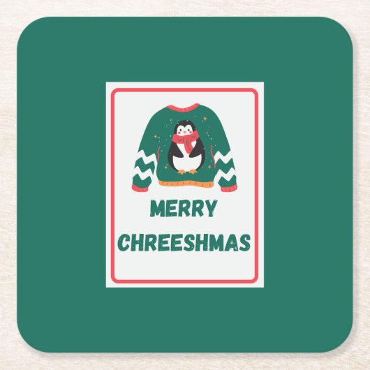Merry Chreeshmas Penguin Sweater Kartonnen Onderzetters (Voorkant)