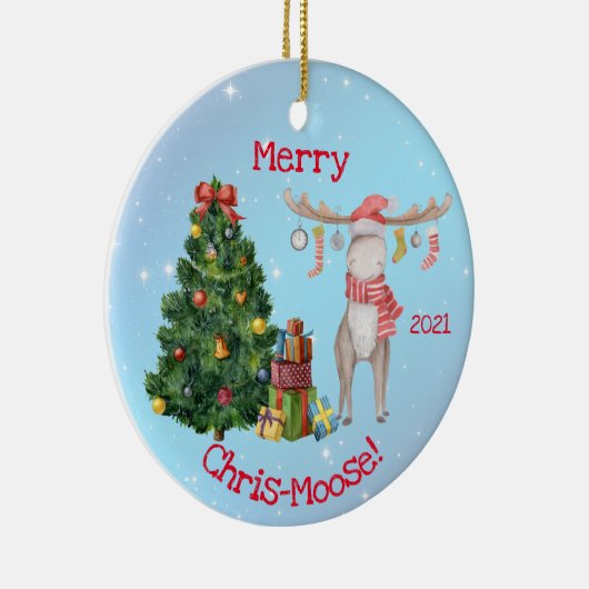 Merry Chris-Moose en Polar Beer Kerstmis Keramisch Ornament (Rechts)