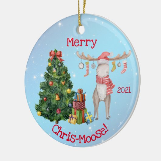 Merry Chris-Moose en Polar Beer Kerstmis Keramisch Ornament (Links)