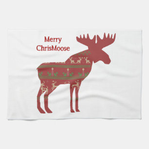 Merry Chris Moose Funny Kerstmis Moose Animal Art Theedoek